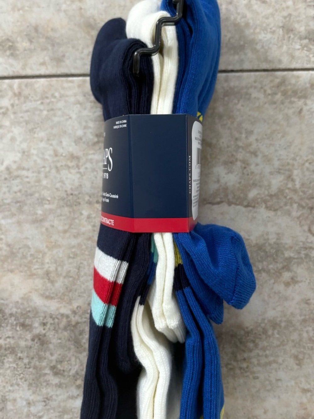 Chaps Men's Crew Socks - Navy, White, Red & Light Blue (3 Pack) - Picture 3 of 3